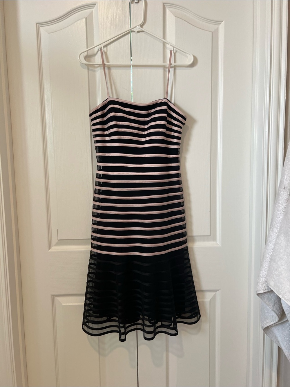 Striped Black and Blush Spaghetti-Strap Cocktail Dress JS Collection